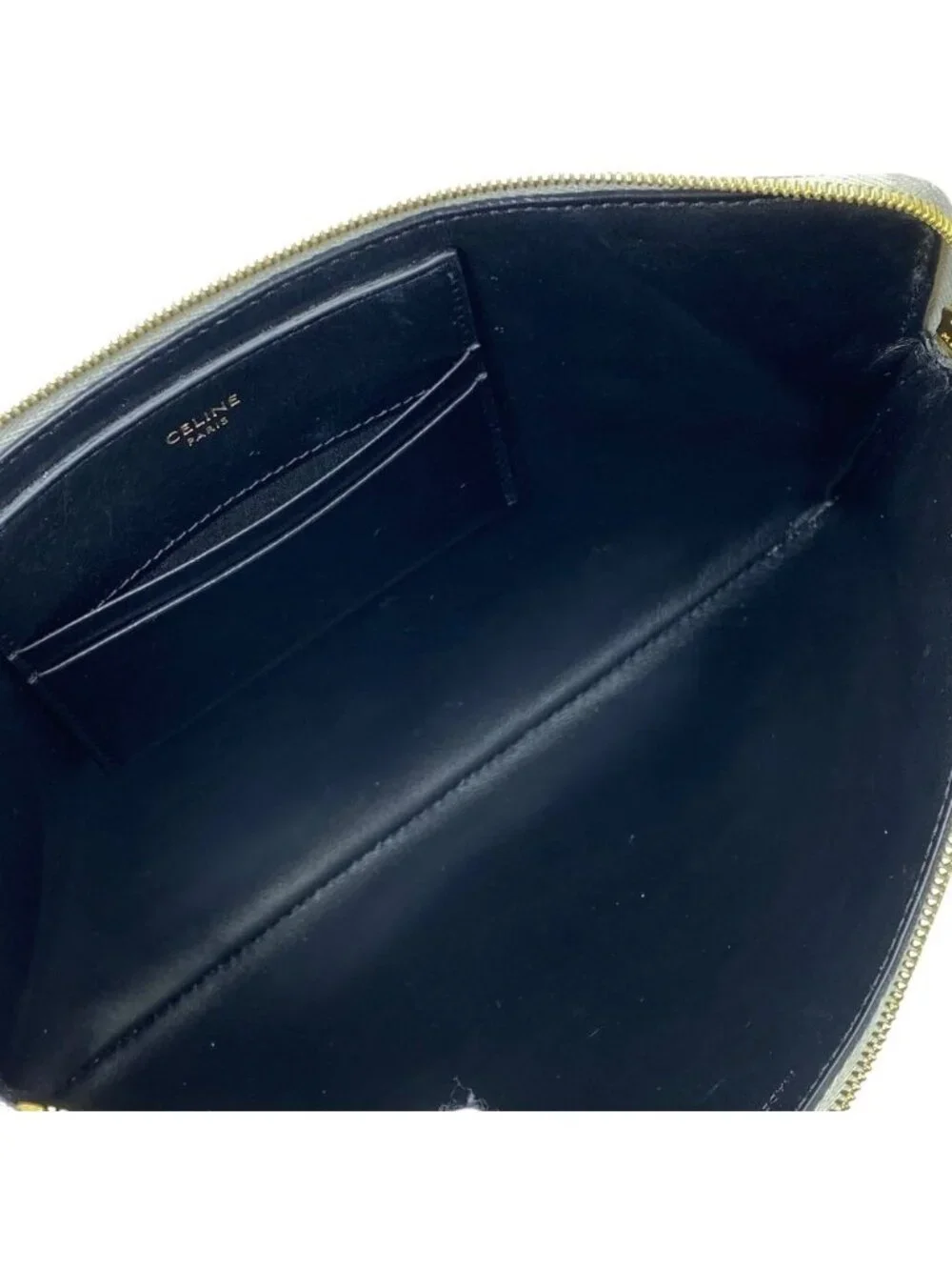 Celine C Charm Clutch Pouch Quilted Leather Silver Lightweight Capacity